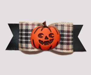 #0647 - 5/8" Dog Bow - Happy Pumpkin, Designer Plaid Tartan