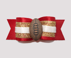 #0779 - 5/8" Dog Bow - Football, Scarlet Red & Gold