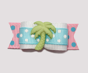 #0861 - 5/8" Dog Bow - Tropical Palm Tree on Pink/Blue Dots