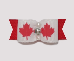 #0897 - 5/8" Dog Bow - Canada - Maple Leaf, Faux Pearls & Silver