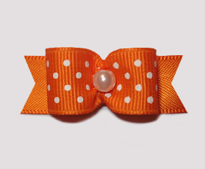 #0954 - 5/8" Dog Bow - Orange & White Swiss Dots, Pearl