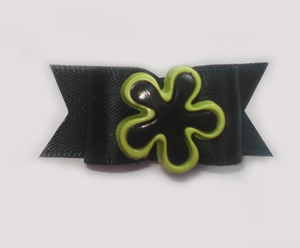 #1043 - 5/8" Dog Bow - Black Satin, Fun Flower w/Yellow Trim