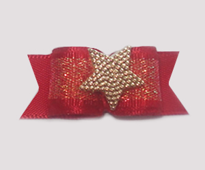 #1049 - 5/8" Dog Bow - Lovely Red Satin, Gold Shimmer, Gold Star