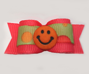 #1173 - 5/8" Dog Bow -Orange Smiley Face, Coral w/Green, Dots