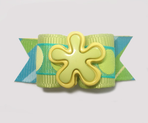 #1306 - 5/8" Dog Bow - Funky Flower, Lime Green & Yellow