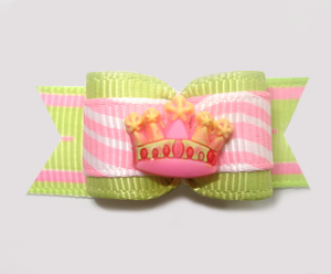 #1309 - 5/8" Dog Bow - Princess Crown, Pink & Lime Green