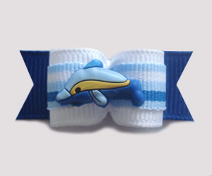 #1315 - 5/8" Dog Bow - Delightful Dolphin, Blue & White