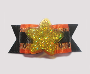 #1354 - 5/8" Dog Bow - Sparkly Star on Shimmer, Orange & Black