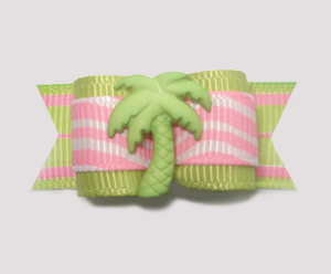 #1364 - 5/8" Dog Bow - Funky Tropical Palm Tree, Lime w/Pink