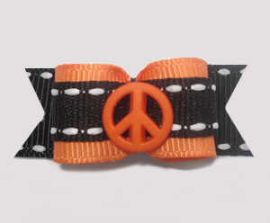 #1365 - 5/8" Dog Bow - Cool! Peace Sign, Orange with Black