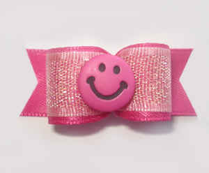 #1382 - 5/8" Dog Bow - Pink Smiley Face, Shimmery Hot Pink