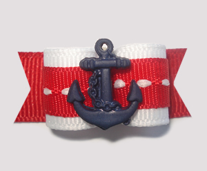 #1417 - 5/8" Dog Bow - Nautical, Red/White/Blue with Blue Anchor