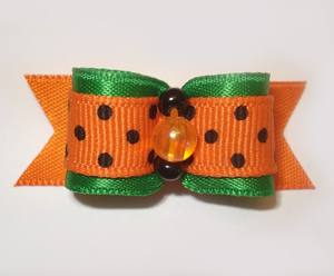 #1431 - 5/8" Dog Bow - Autumn Bow, Green & Orange w/Black Dots