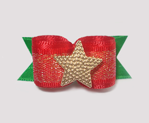 #1445 - 5/8" Dog Bow - Gold Star, Fancy Shimmery Red with Green