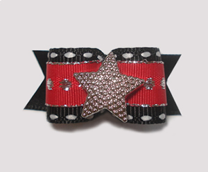 #1463 - 5/8" Dog Bow - Silver Star, Dots, Red & Black