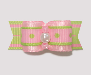 #1472 - 5/8" Dog Bow - Sweet Pink & Lime, Dots & Stripes