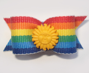 #1487 - 5/8" Dog Bow - Warm Fun Sunshine, Bold Stripes