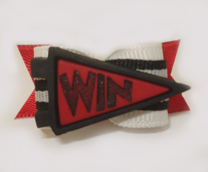 #1530 - 5/8" Dog Bow - Cheerleader WIN Flag, Red/Black, White