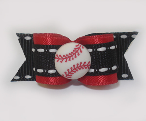 #1534 - 5/8" Dog Bow - Baseball, Red, Black & White