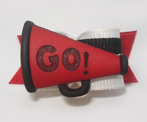 #1536 - 5/8" Dog Bow - Cheerleader GO Megaphone, Red, B&W