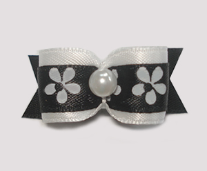 #1540 - 5/8" Dog Bow - Black & White, Flowers, Faux Pearl