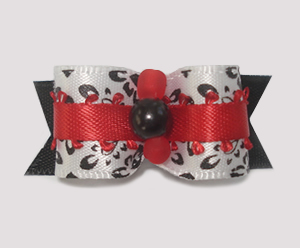#1551 - 5/8" Dog Bow - Unique Black & White Pattern w/Fancy Red
