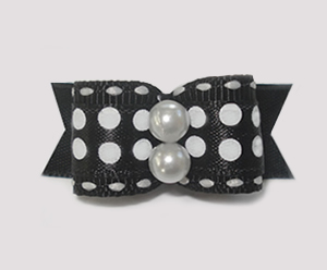 #1553 - 5/8" Dog Bow - Bold Dots, Black & White, Faux Pearls
