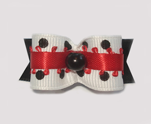 #1557 - 5/8" Dog Bow - White & Black Dots with Fancy Red