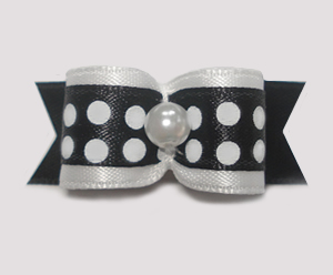 #1564 - 5/8" Dog Bow - Chic Fun Bold Dots, Black & White, Pearl