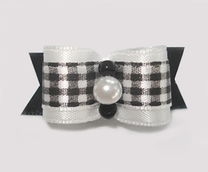 #1565 - 5/8" Dog Bow - Classic Black & White, Plaid, Faux Pearl