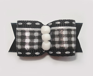 #1568 - 5/8" Dog Bow - Stylish Black & White, Plaid