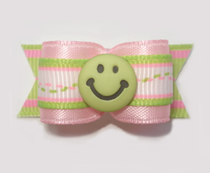 #1579 - 5/8" Dog Bow - Green Smiley Face, Pink & Lime Green