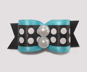 #1582 - 5/8" Dog Bow - Chic & Fun Bold Dots, Vibrant Blue Satin