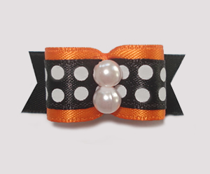 #1583 - 5/8" Dog Bow - Chic Fun Bold Dots, Vibrant Orange Satin