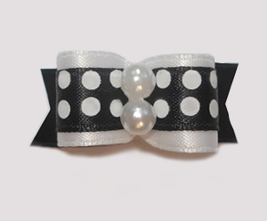 #1586 - 5/8" Dog Bow - Chic & Fun Bold Dots, Pure White Satin