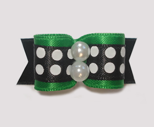 #1587 - 5/8" Dog Bow - Chic & Fun Bold Dots, Rich Green Satin