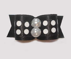 #1588 - 5/8" Dog Bow - Chic & Fun Bold Dots, Classic Black Satin