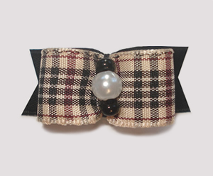 #1592 - 5/8" Dog Bow - Chic Burberry*, Classic, Pearl