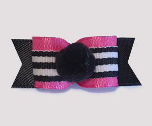 #1694 - 5/8" Dog Bow - Pom-Pom Black, Dramatic Hot Pink