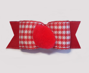 #1696 - 5/8" Dog Bow - Pom-Pom Red, Cute Gingham