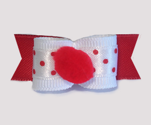 #1697 - 5/8" Dog Bow - Pom-Pom Red, Adorable Tiny Dots