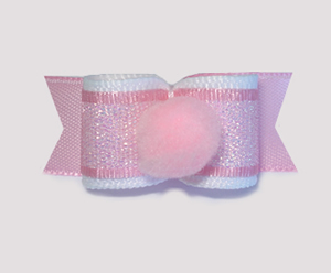 #1698 - 5/8" Dog Bow - Pom-Pom Baby Pink, Sweet Shimmer