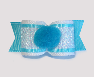 #1699 - 5/8" Dog Bow - Pom-Pom Baby Blue, Sweet Shimmer