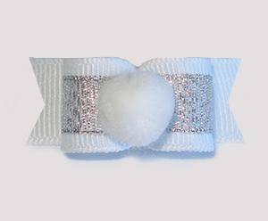 #1701 - 5/8" Dog Bow - Pom-Pom White, Snowpuff, Silver