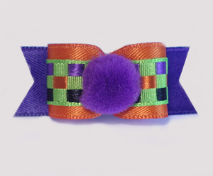 #1702 - 5/8" Dog Bow - Pom-Pom Purple, Orange, Funky Check