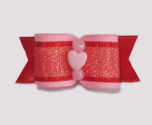 #1720 - 5/8" Dog Bow - Shimmery Red on Pink, Baby Pink Heart