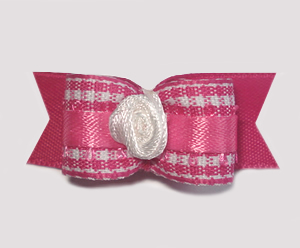 #1724 - 5/8" Dog Bow - Sweet Pink & White Gingham, White Rosette