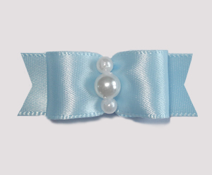 #1739 - 5/8" Dog Bow - Satin, Sweet Baby Blue, Faux Pearls