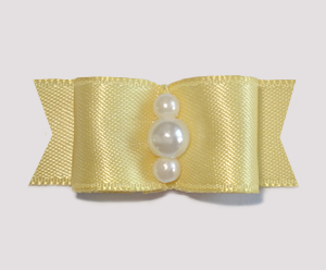 #1740 - 5/8" Dog Bow - Satin, Sweet Baby Yellow, Faux Pearls