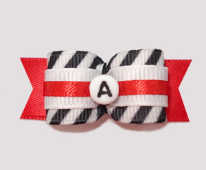 #1781- 5/8" Dog Bow- Custom - B/W/Red Stripe- Choose Your Letter #1781- 5/8" Dog Bow- Custom - B/W/Red Stripe- Choose Your Letter